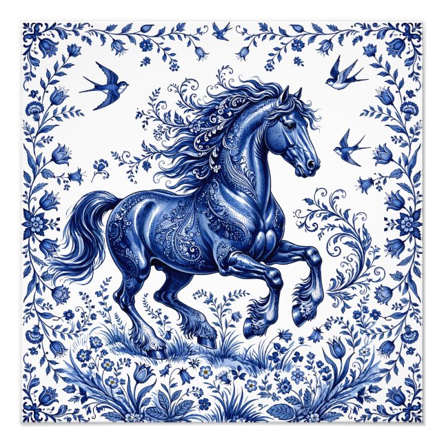 Foto Caballo frisón al estilo Delftware en prado (Frente)
