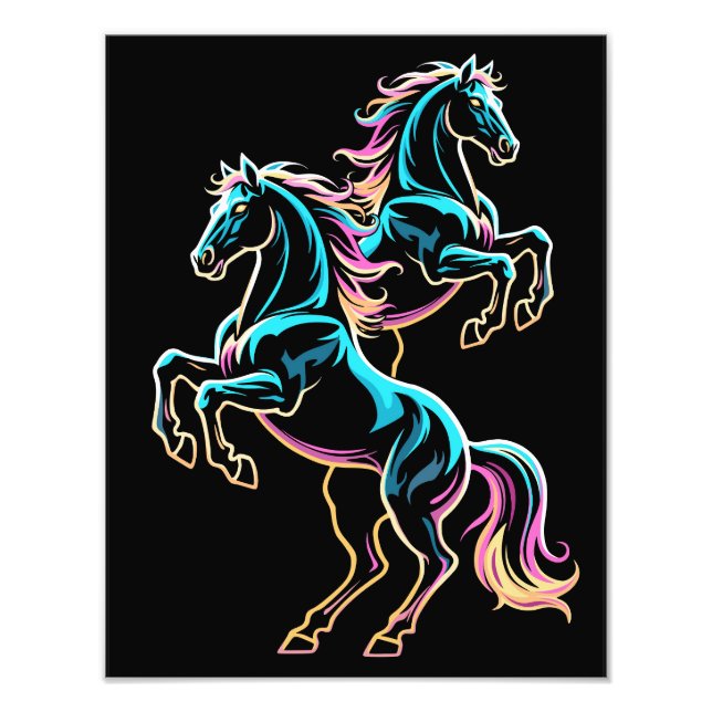 Foto Caballo Luz de Neón Glitch Estilo Retro (Frente)