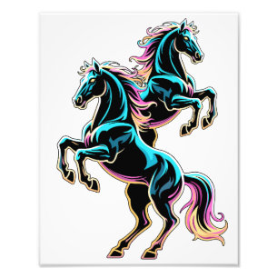 Foto Caballo Luz de Neón Glitch Estilo Retro