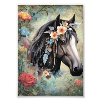 Foto Caballo marrón en flores.