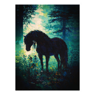 Foto Caballo Negro Misterioso en el Bosque