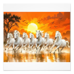 Foto Caballos Blancos Majestuosos en Amanecer Dorado