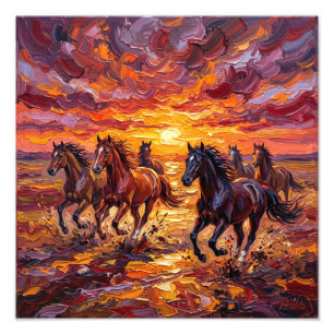 Foto Caballos Dinámicos Ardientes Corriendo en la Puest