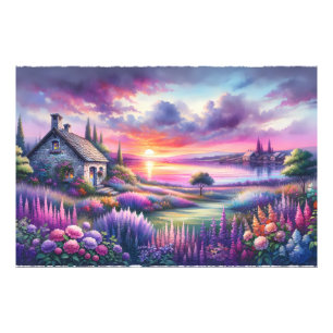 Foto Cabaña Atardecer Pastel Jardín junto al Lago Paisa