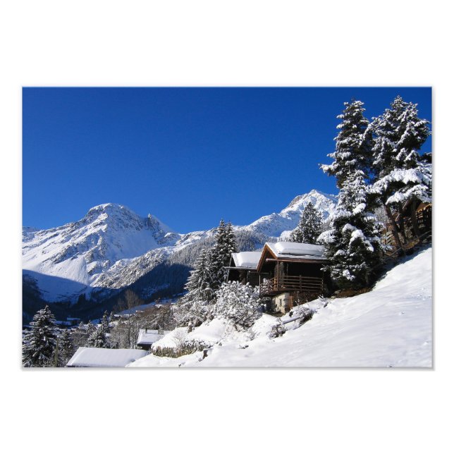 Foto Cabañas de troncos cubiertas de nieve en Suiza (Frente)