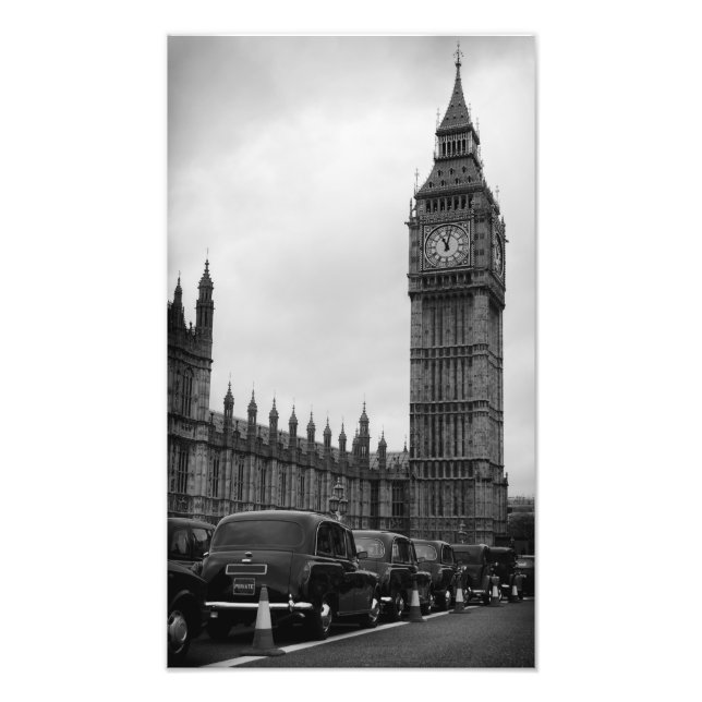 Foto Cabinas de taxi Big Ben en en blanco y negro (Frente)