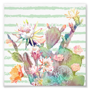 Foto Cactus acuarelas, diseño floral y de rayas