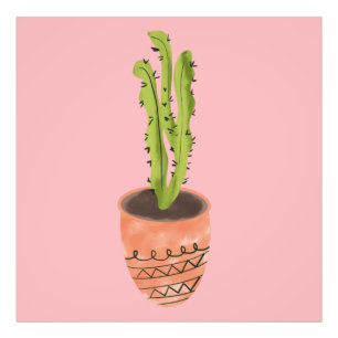 Foto Cactus Planta Terracota Dibujado a Mano Rosa