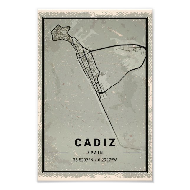 Foto Cadiz map print poster canvas | Spain (Frente)