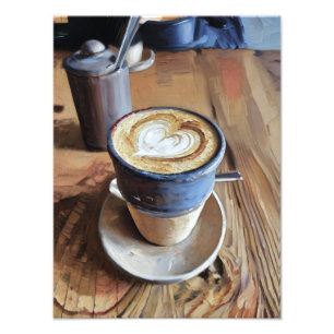 Foto Café en la Copa Azul sobre mesa de madera