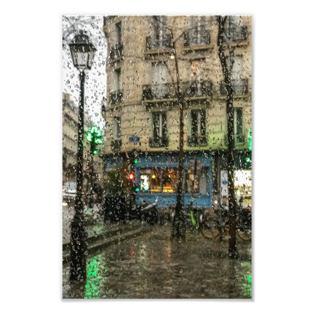 Foto Café y lámpara de París en la lluvia - (Frente)