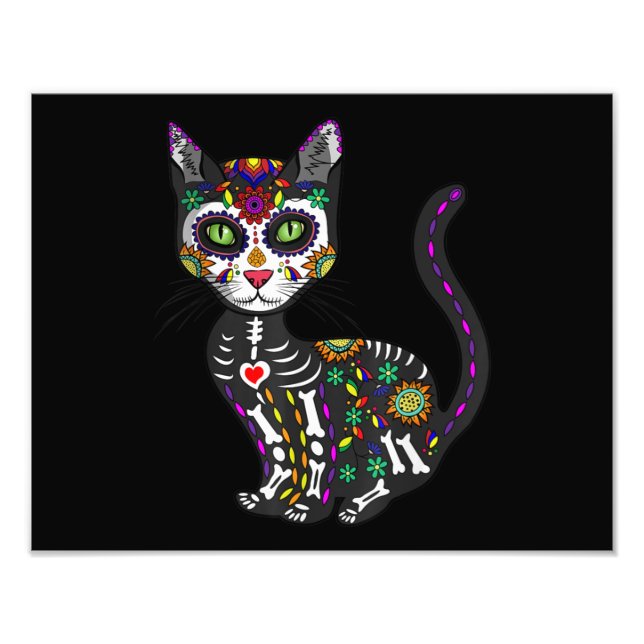Foto Calavera de azúcar Gato Mexicano Halloween Día De  (Frente)