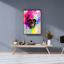 Calavera de Azúcar Vivid Neon con pinta abstracta