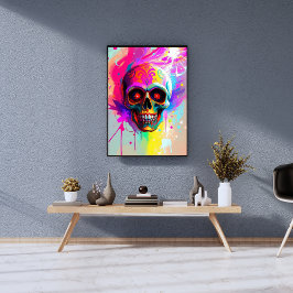 Foto Calavera de Azúcar Vivid Neon con pinta abstracta