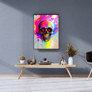 Foto Calavera de Azúcar Vivid Neon con pinta abstracta