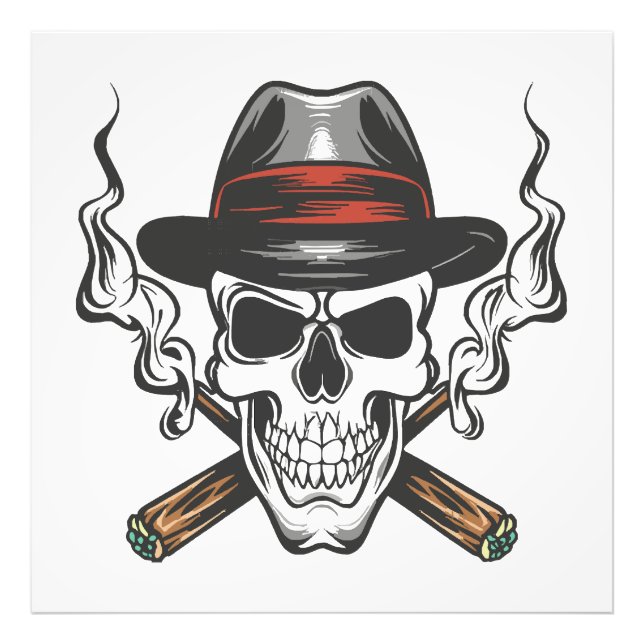 Foto Calavera de gánster con sombrero fedora (Frente)
