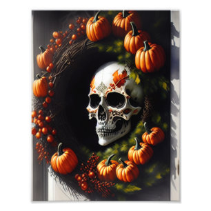 Foto Calavera espeluznante y corona de calabaza