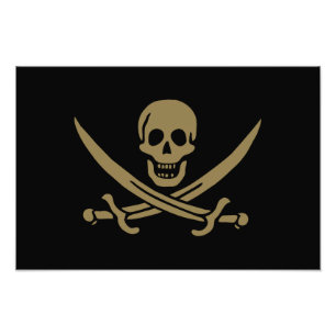 Foto Calavera y Espadas Doradas Bandera pirata de Calic