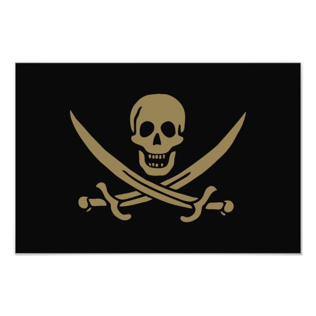 Foto Calavera y Espadas Doradas Bandera pirata de Calic (Frente)