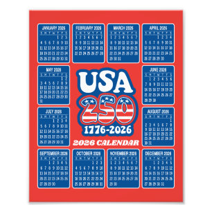 Foto Calendario 2026 - EE. UU. 250 Rojo Blanco Azul