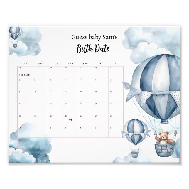 Foto Calendario de fecha de vencimiento de Baby Shower  (Frente)