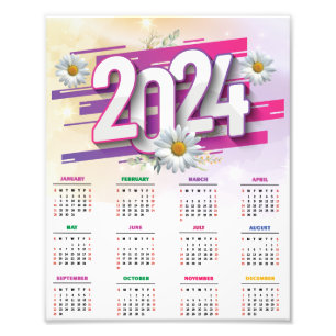 Foto Calendario de Flores Florales de Acuarela 2024