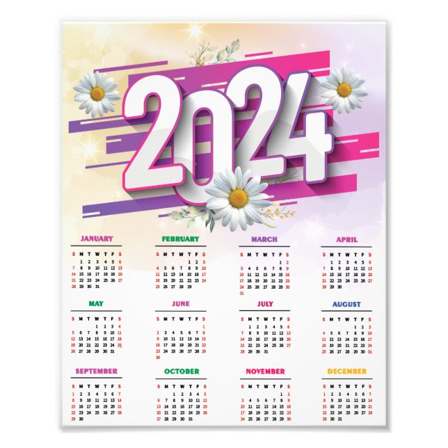Foto Calendario de Flores Florales de Acuarela 2024 (Frente)