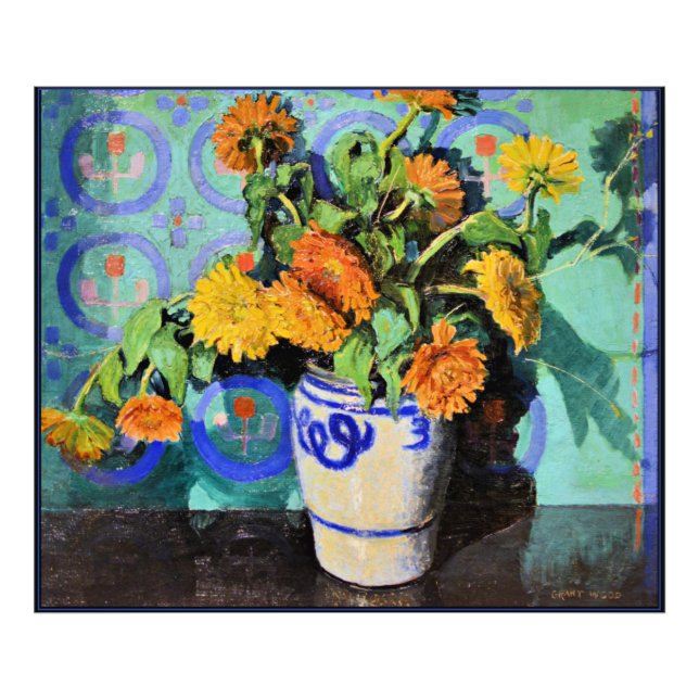 Foto Calendulas, pintura floral de Grant Wood (Frente)