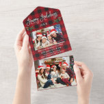 Foto caligráfica colocada todo en una tarjeta de v<br><div class="desc">Moderna caligrafía de diversión Script 2 Photo Happy Holidays In One Card incluye Navidades de acuarela Holly Berries - Red Buffalo Plaid</div>