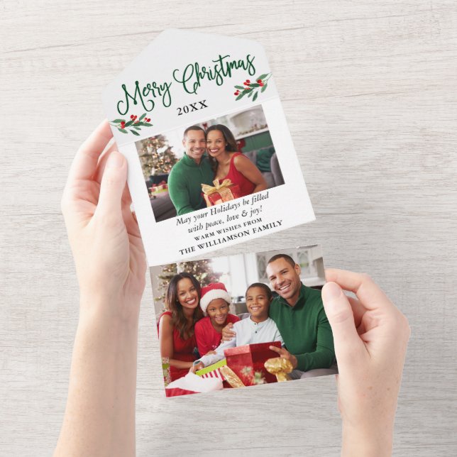 Foto caligráfica verde tarjeta de Navidades todo e (desgarro)