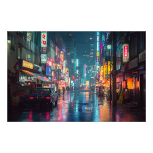 Foto Calle de Tokio Neon Lluvioso