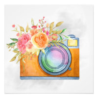 Cámara Boho Naranja y acuarela con buquet floral