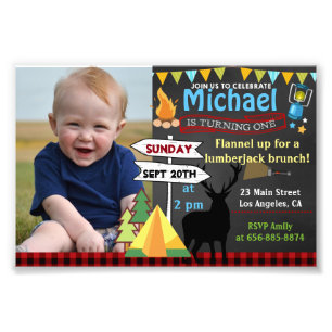 Foto Camping 4x6 Primer cumpleaños venado de invitación