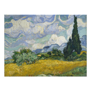 Foto Campo de trigo con cipreses, pintura al óleo, Van
