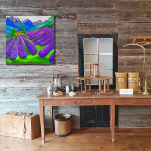 Foto Campos de lavanda pintados a mano frente a montaña