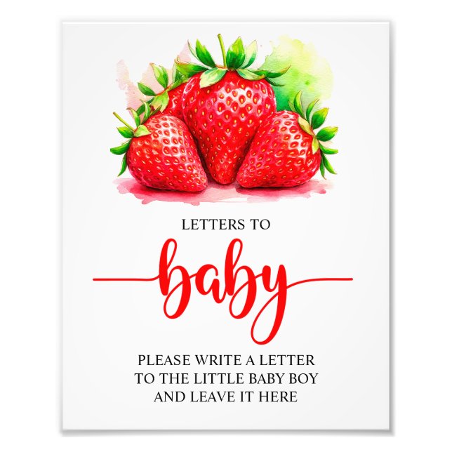 Foto Cartas de Baby Shower de fresa al Rótulo bebé (Frente)