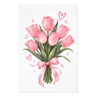 Foto Cartel de Acuarela de Ramo de Tulipanes Rosados