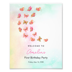 Foto Cartel de Cumpleaños de la Mariposa Rosa Revolotea