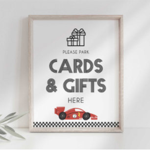Foto Cartel de fiesta de coches de carreras y regalos