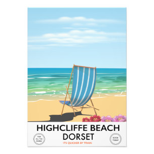 Foto Cartel de tren vintage de Highcliffe Beach, Dorset