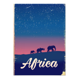 Foto Cartel de viaje de elefantes vintage de África