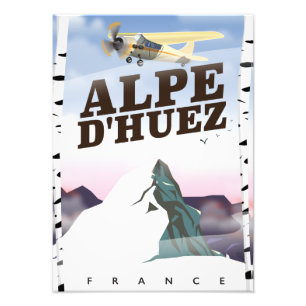 Foto Cartel de viaje de esquí en Alpe d'Huez, Francia