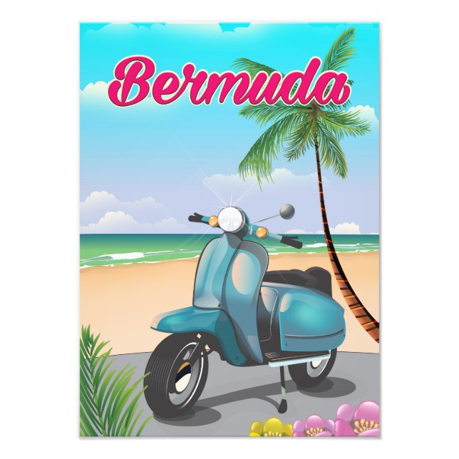 Foto Cartel de viaje de scooter en la playa de Bermudas (Frente)