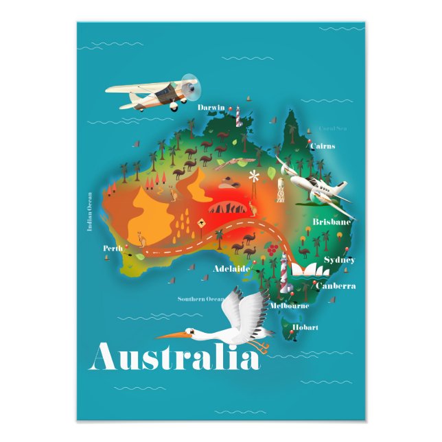 Foto Cartel de viaje del mapa de Australia (Frente)