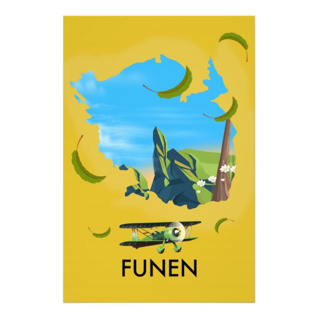 Foto Cartel de viaje del mapa de Funen, Dinamarca (Frente)