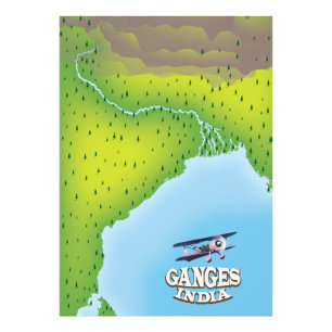 Foto Cartel de viaje del mapa de la India del Ganges
