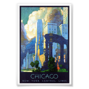 Foto Cartel de viaje en tren de Vintage Chicago Illinoi