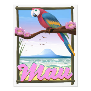 Foto Cartel de viaje tropical de Maui Hawaii loro