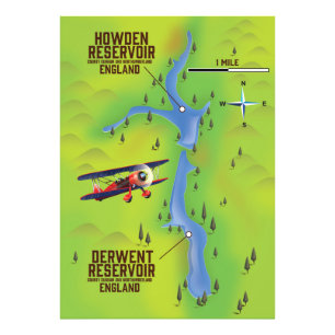 Foto cartel del mapa de los embalses de Derwent y Howde