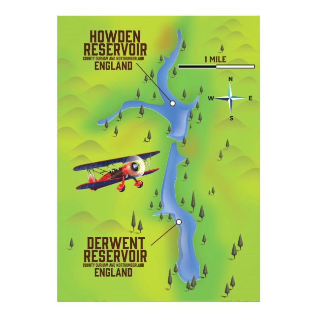 Foto cartel del mapa de los embalses de Derwent y Howde (Frente)